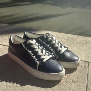 Tory Burch Dark Blue and White Lace-Up Sneakers